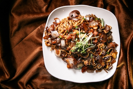 Black bean sauce noodles plate, Jjajangの写真素材