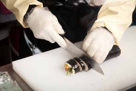 Korean food Kimbap, seaweed-rolled rice and toppingsの写真素材