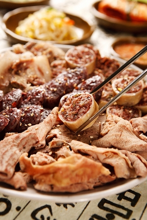 Assorted Korean sausages, Sundaeの写真素材