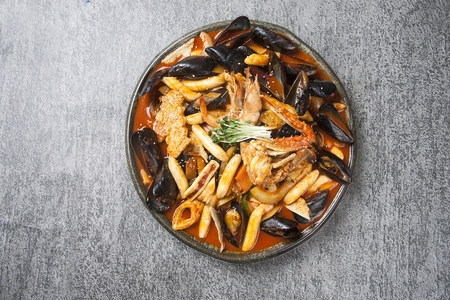 Korean cuisine Tteokbokki, spicy seafood rice cakesの写真素材