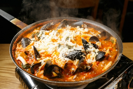 Korean cuisine Tteokbokki, spicy seafood rice cakesの写真素材