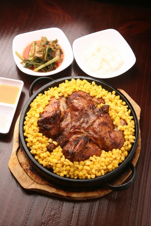 Korean Chicken cooked with scorched riceの写真素材
