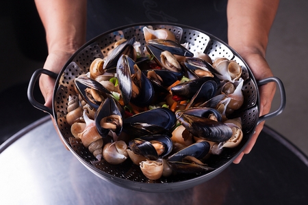 Steamed freshwater snails, Korean cuisineの写真素材