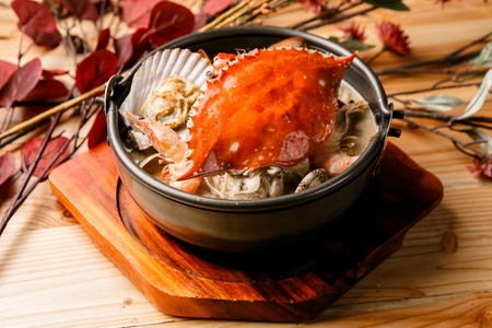 Seafood with noodles in a buttery pork broth, Nagasaki Jjambbongの写真素材