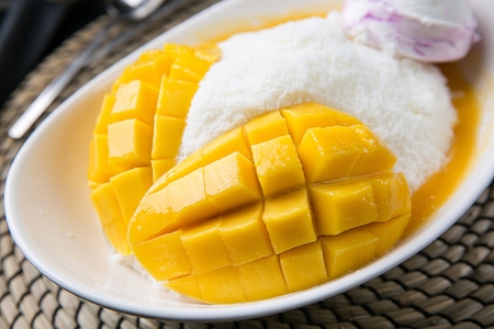 Korean bingsu, mango ice flakes with syrup