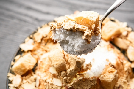 Traditional Korean Bingsu, rice cakes ice flakes with syrupの写真素材