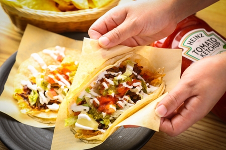 Vegetables and toppings in crust, Tacoのeditorial素材