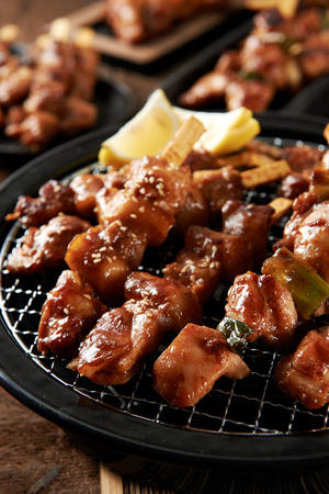 Skewered chicken meatの写真素材