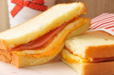 grilled ham, egg, cheese sandwich