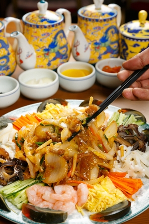 Assorted Seafood and Vegetables with Mustard Sauceの写真素材