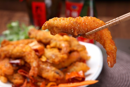 Deep-fried Shrimp in Spicy Sauceの写真素材
