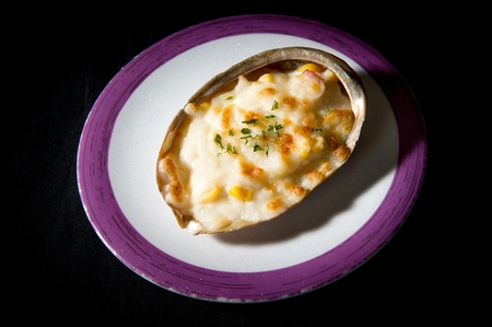 corn cheese on abalones shell