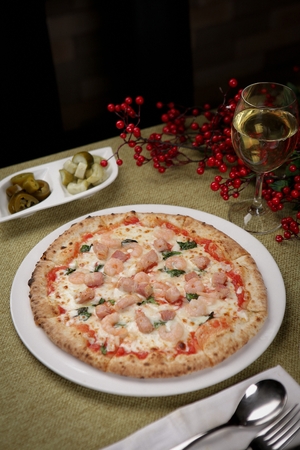 Shrimp pizzaの写真素材