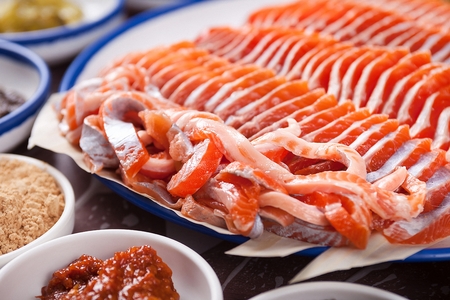 Sliced raw troutsの写真素材