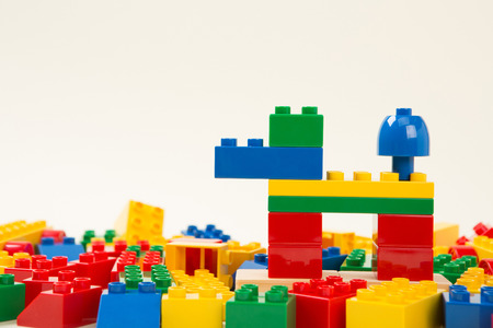 Education objects. study for childrens. numbers, words of Korean, words of English, bricks 108の写真素材