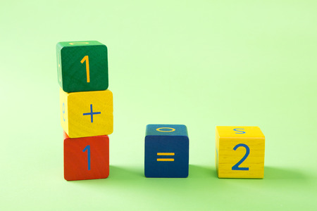 Education objects. study for childrens. numbers, words of Korean, words of English, bricks 002の写真素材
