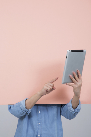 Various people's hands motion with empty colorful blank board. 031の写真素材