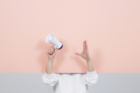 Various people's hands motion with empty colorful blank board. 048の写真素材