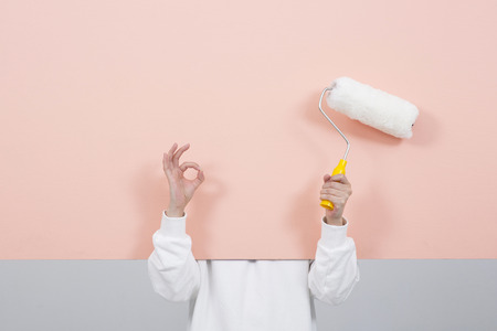 Various people's hands motion with empty colorful blank board. 081の写真素材