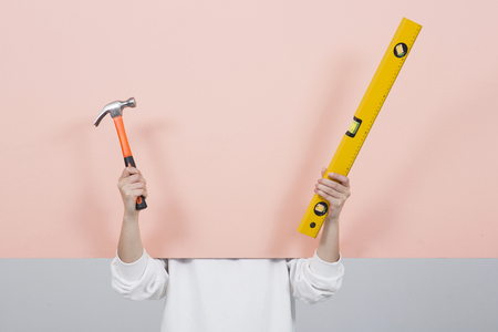 Various people's hands motion with empty colorful blank board. 069の写真素材