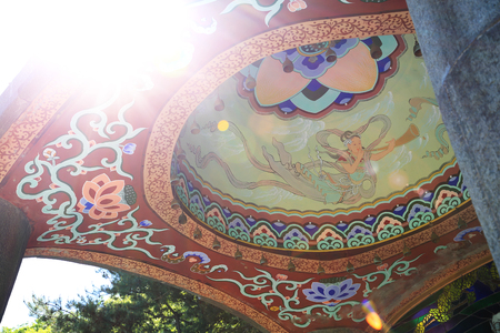 Celebrating Buddhaâs birthday. a temple has a figure of Buddha, the Lotus Lantern and the Stone Pagoda in mountain. 041のeditorial素材