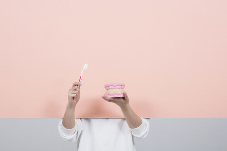 Various people's hands motion with empty colorful blank board. 054の写真素材