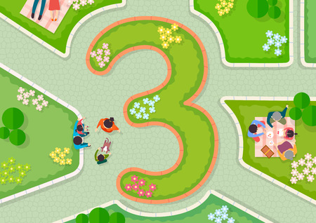 Vector - Top view of streets and beach side. in the shape of numbers flat style illustration. 003のイラスト素材