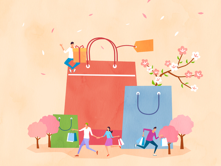 Spring and Summer season shopping event for mobile and web vector illustration design with colorful background. 011のイラスト素材