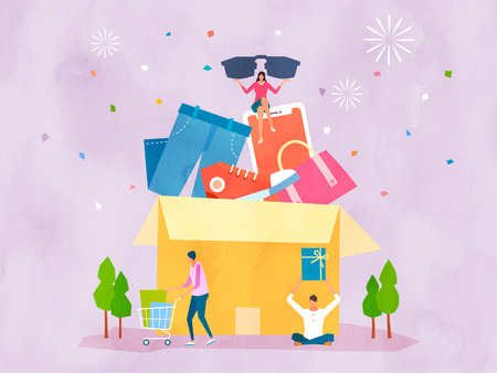Spring and Summer season shopping event for mobile and web vector illustration design with colorful background. 009のイラスト素材