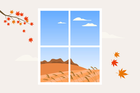 Korean traditional style frame template, autumn mood vector illustrationのイラスト素材
