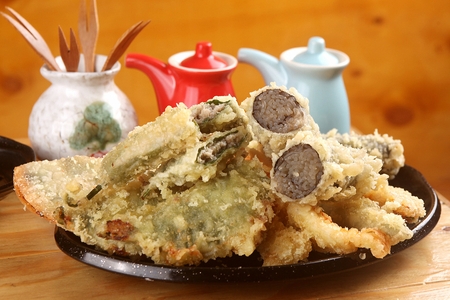 Assorted fried dishes on a plateの写真素材