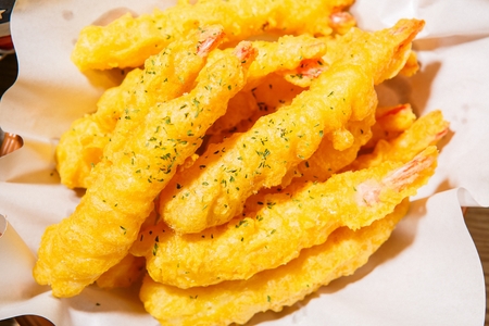 Fried shrimp on a plateの写真素材