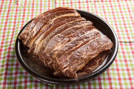 Closeup of fresh marinated LA ribの写真素材