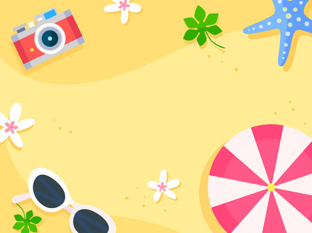 Summer holiday background with beach and forest landscapeのイラスト素材