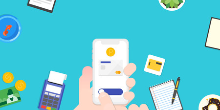 Mobile devices, services concepts with tools an objects on top view illustration