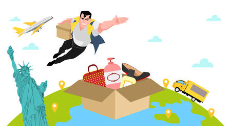 Concept for express delivery service, Courier and delivery man character vector illustration. 004のイラスト素材