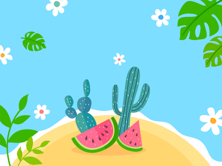 Summer holiday background with beach and forest landscape vector illustrationのイラスト素材