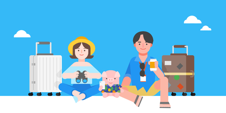 Searching and Booking, Holidays and Traveling app concept vector illustration in flat style.のイラスト素材