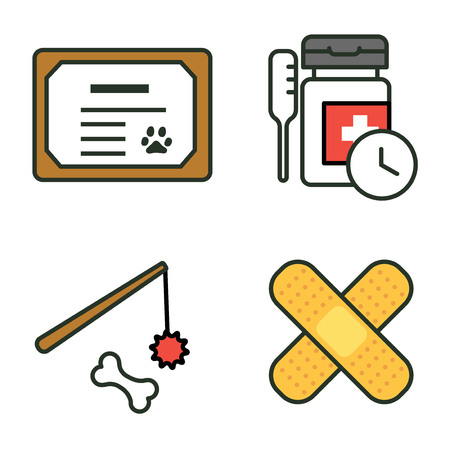 Flat veterinary icons set. use for web and mobile UI, set of basic veterinary elements isolated vector illustrationのイラスト素材