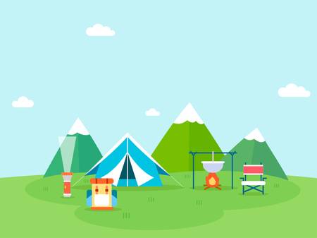 Summer holiday background with beach and forest landscape vector illustrationのイラスト素材