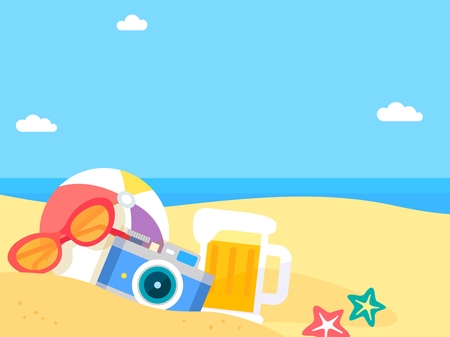 Summer holiday background with beach and forest landscape vector illustrationのイラスト素材