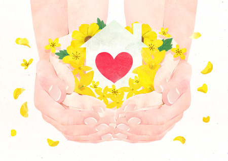 Hands holding something watercolor hands drawingの写真素材