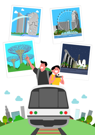 Trip to East asia, Travel Landmarks Illustrationの写真素材