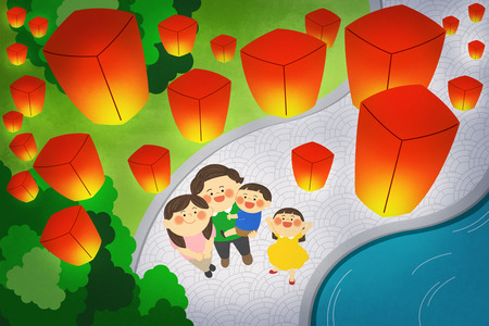 illustration of happy family all seasonsの写真素材