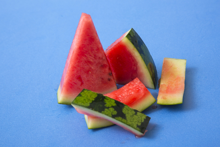 Delicious summer fruits object photo, tomato, oriental melon and watermelonの写真素材