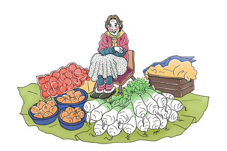 Koreaâs traditional market merchants,  Vintage hand drawn illustrationの写真素材