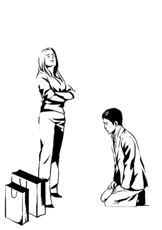 Vector - illustration of different domestic violence situations in this society. Hand drawn black on white background.の写真素材