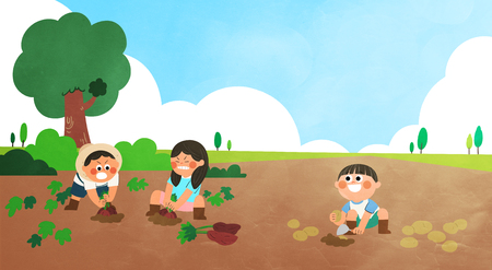 Various activities for children during summer vacationの写真素材