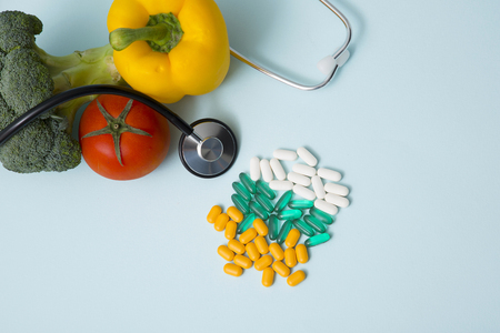 Health care items concept photo. Skin care, medical elements, pharmacy and drug capsule. 200の写真素材