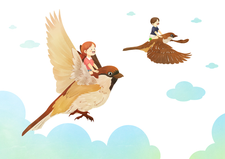 Concept of children's dreams with animals. Imagination and freedom watercolor vector illustration 007の写真素材